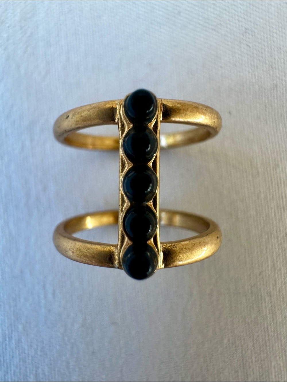 MADEWELL Gold Double Band Ring Black Stone Bar Statement Ring Modern Jewelry